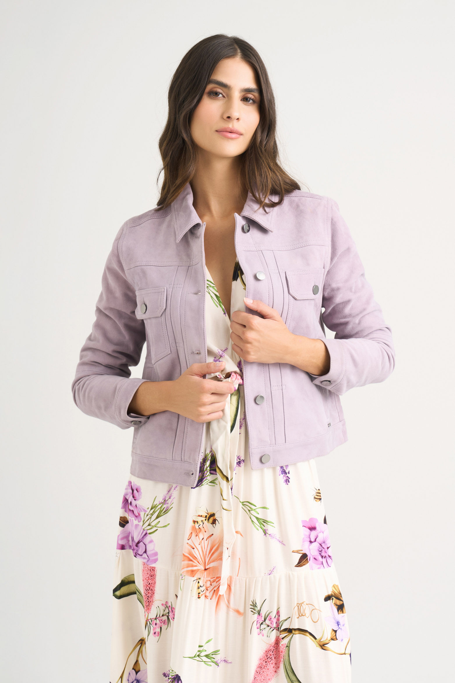 Chaqueta mercury tipo trucker para mujer en gamuza