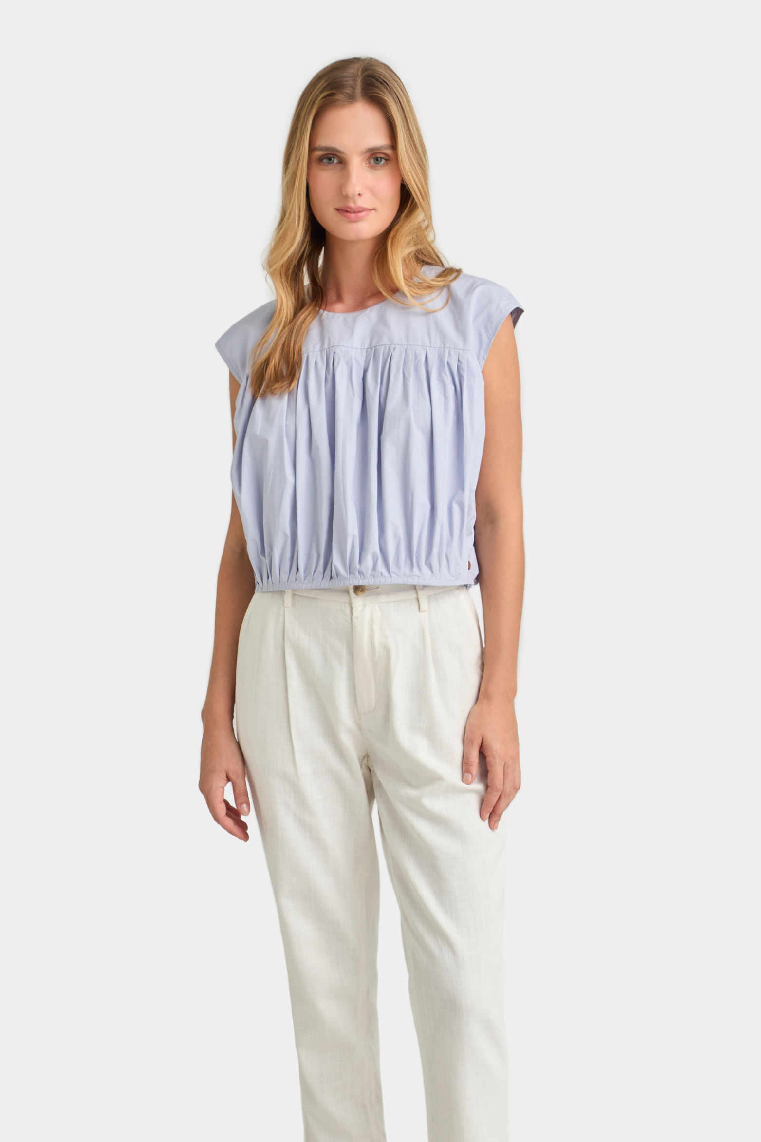 Camisa clavel en tejido plano para mujer largo cropped