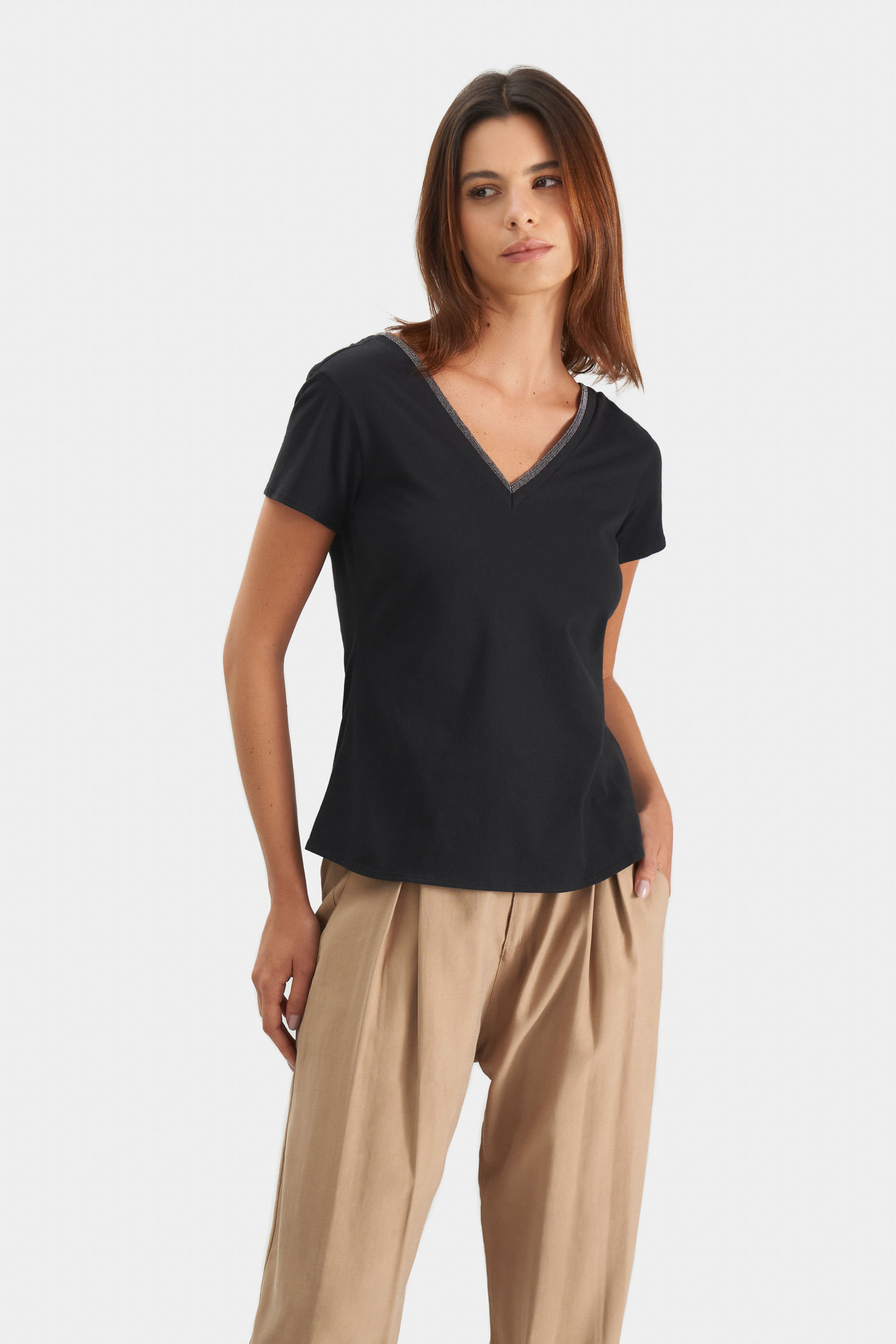 Camiseta básica para mujer millaré metálico decorativo