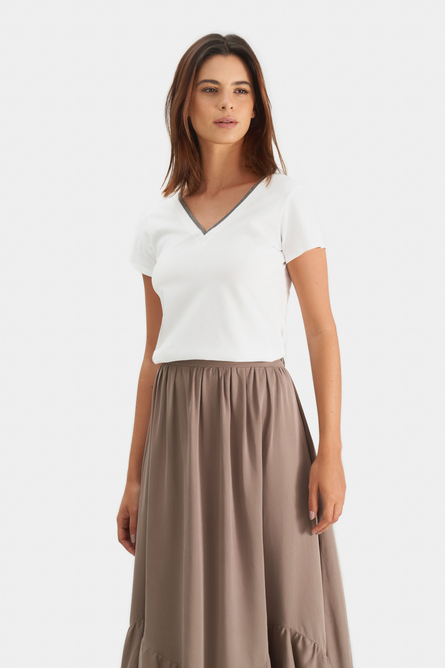 Camiseta básica para mujer millaré metálico decorativo