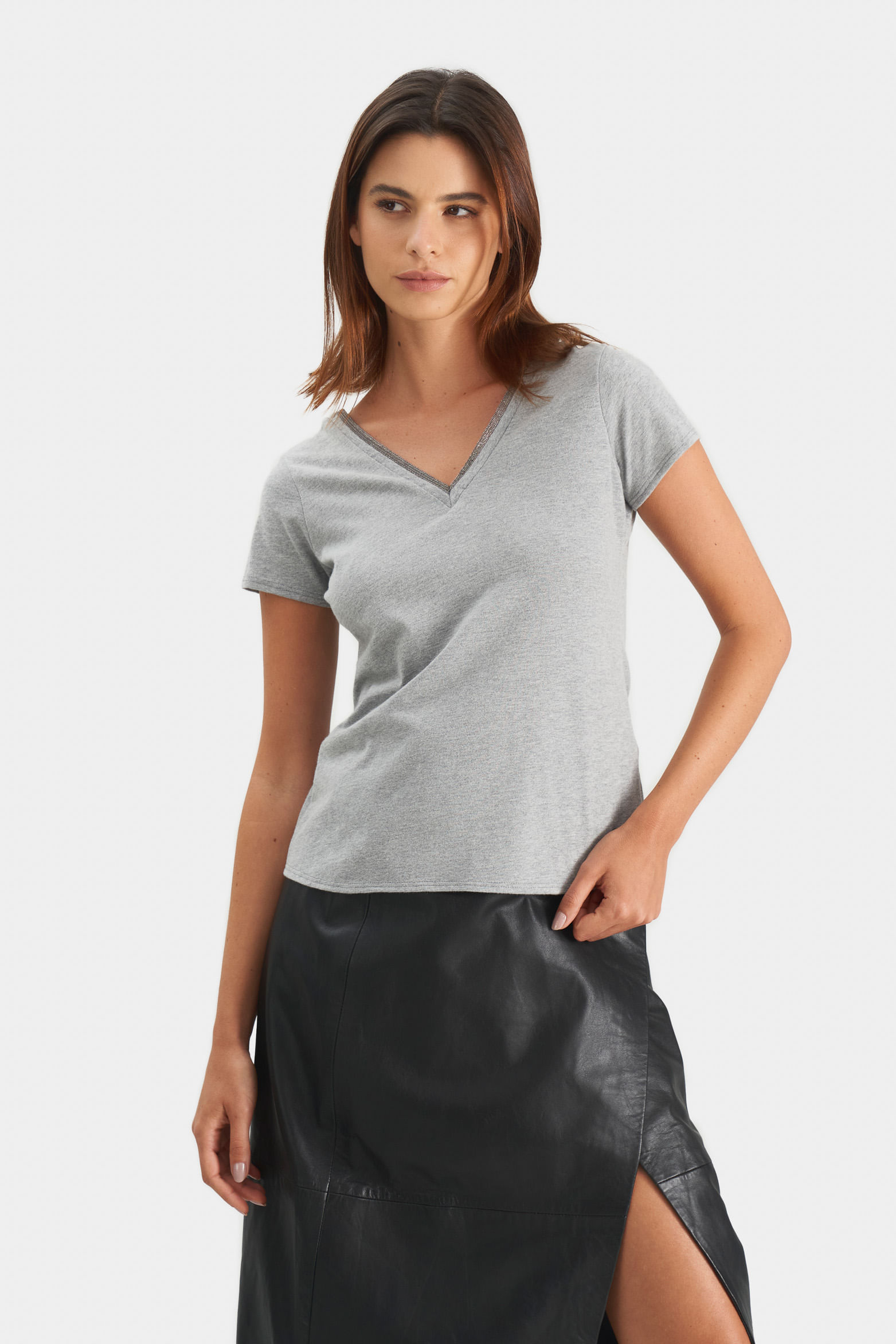 Camiseta básica para mujer millaré metálico decorativo