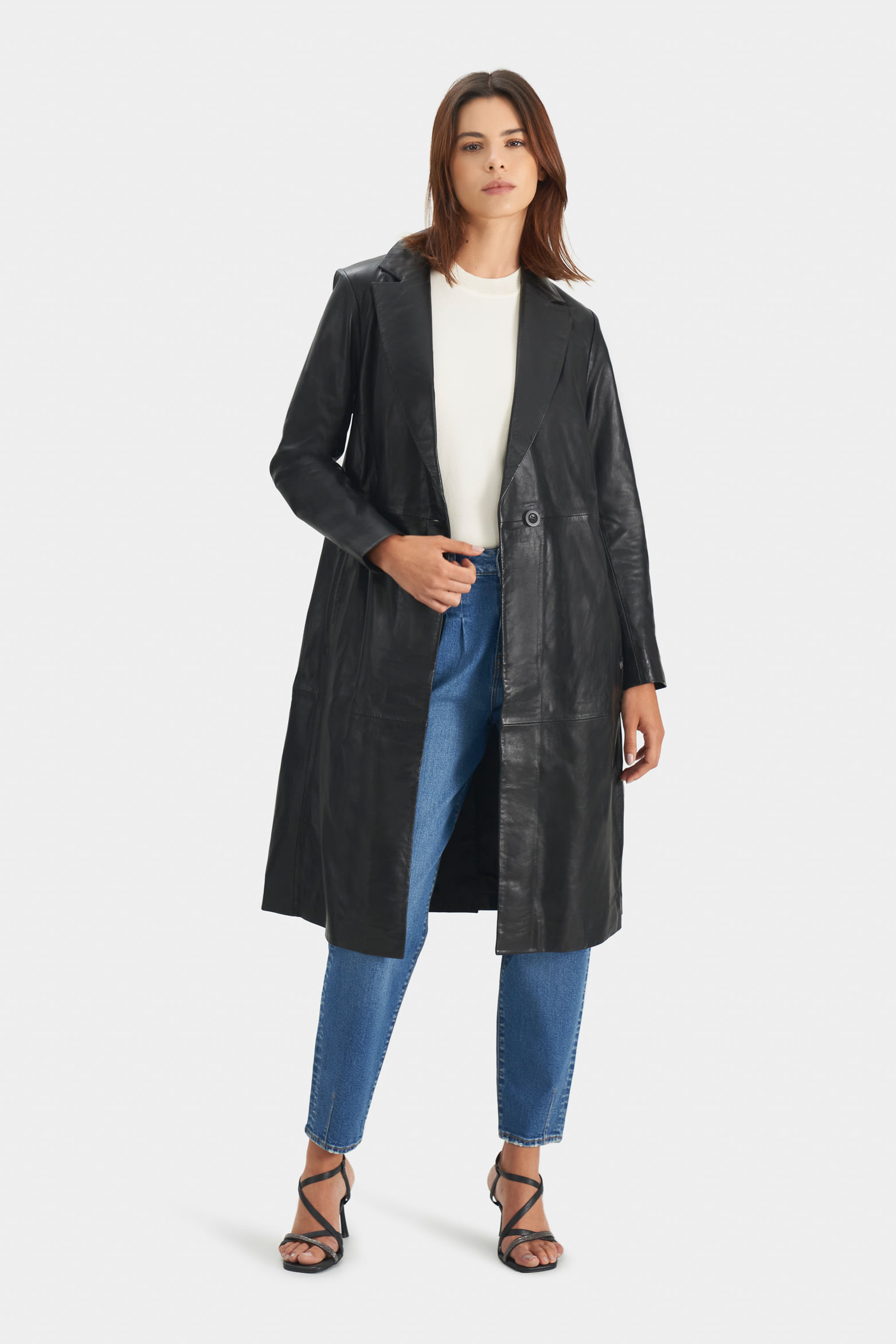 Gabán terra en cuero ovino para mujer botón en centro