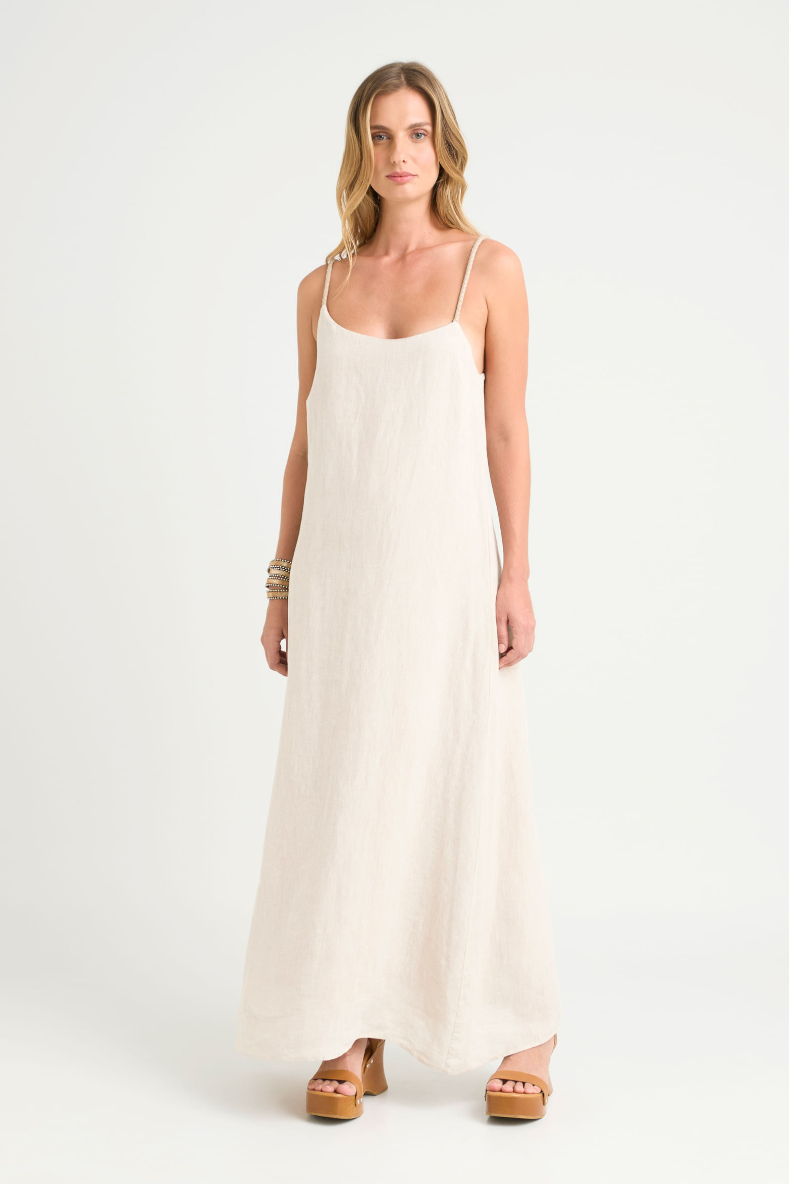 Vestido luze en tejido plano para mujer cargadera trenzada