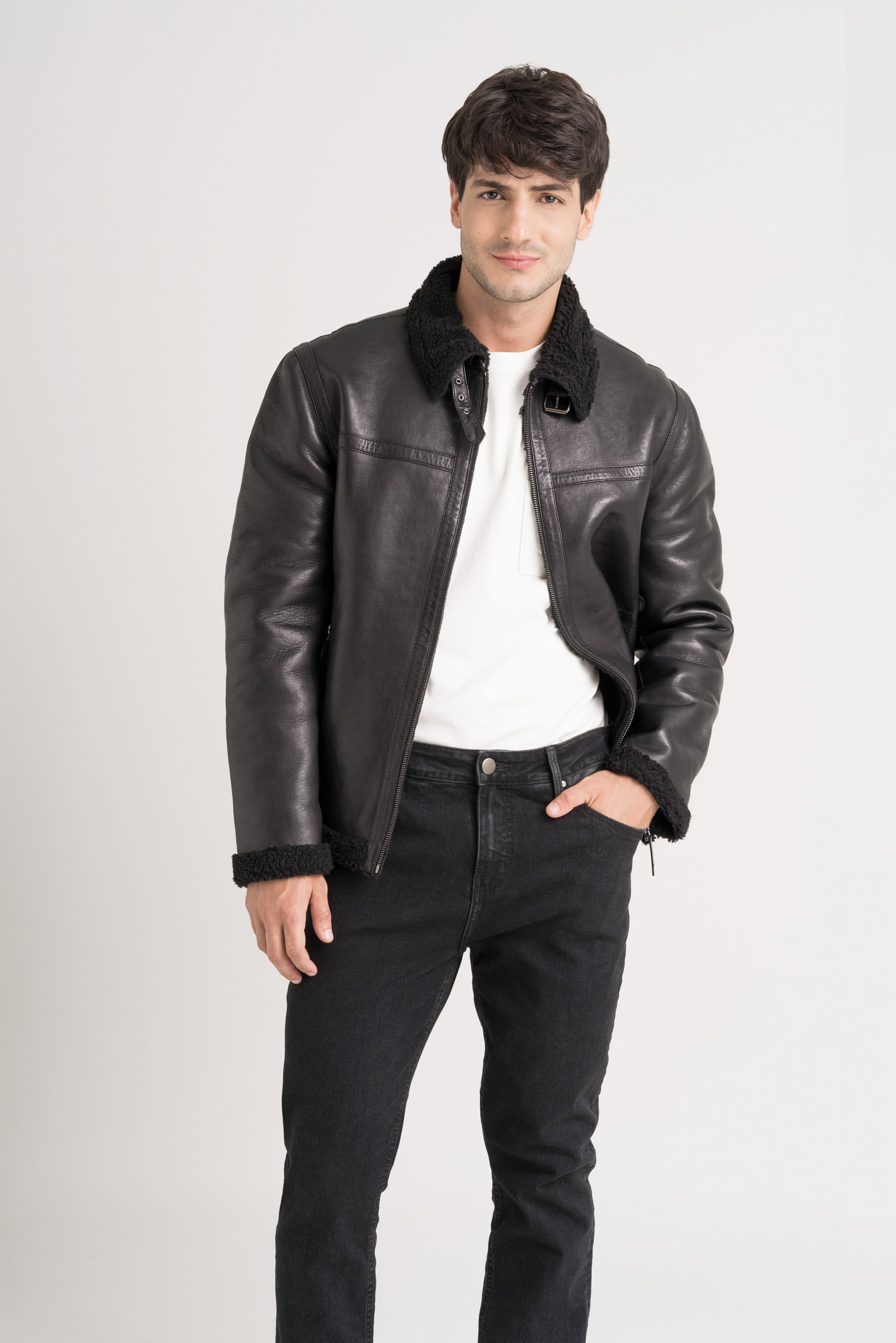 Chaqueta Atrani de cuero para hombre semi ajustada