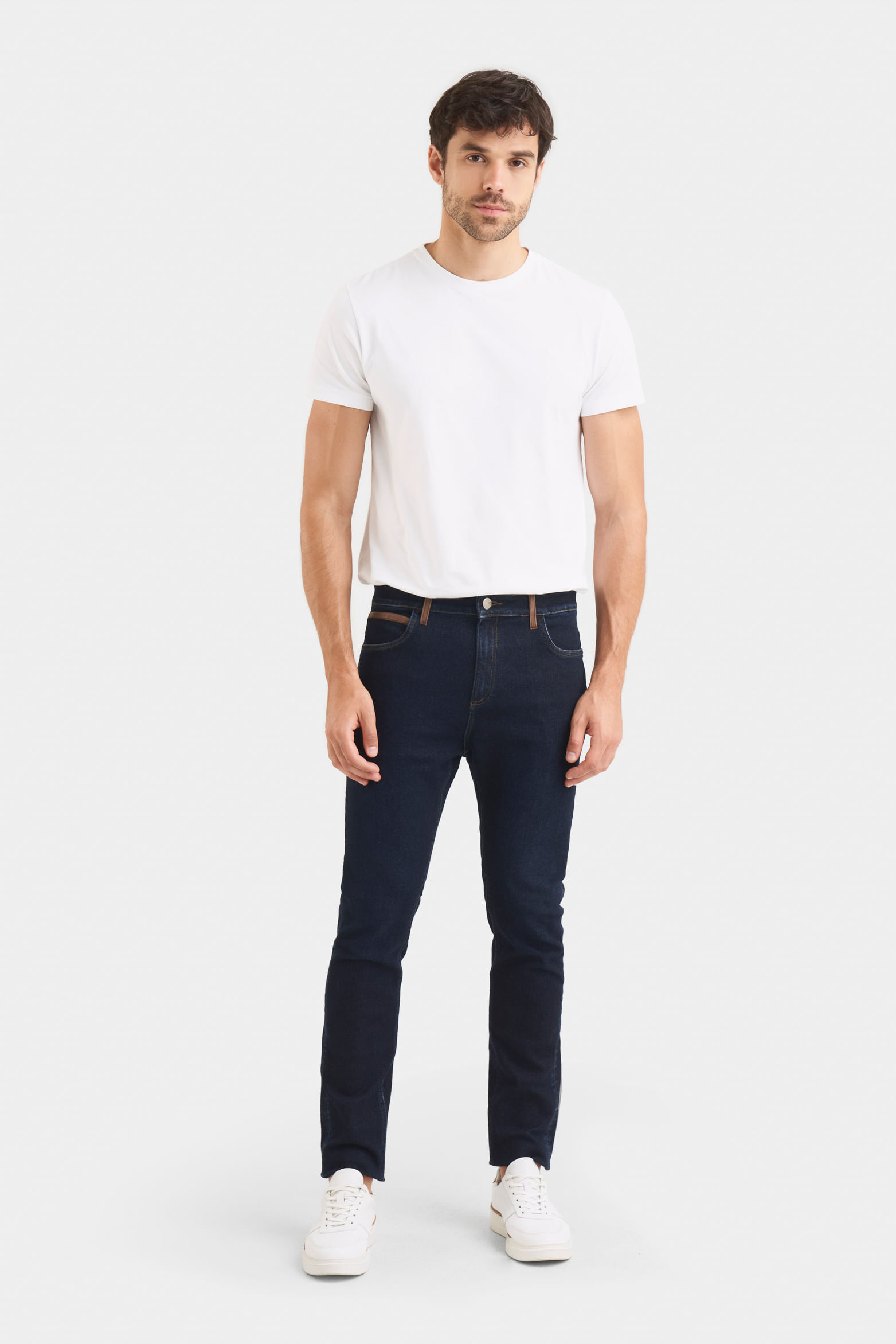 Jean hori blue denim para hombre pasadores en cuero
