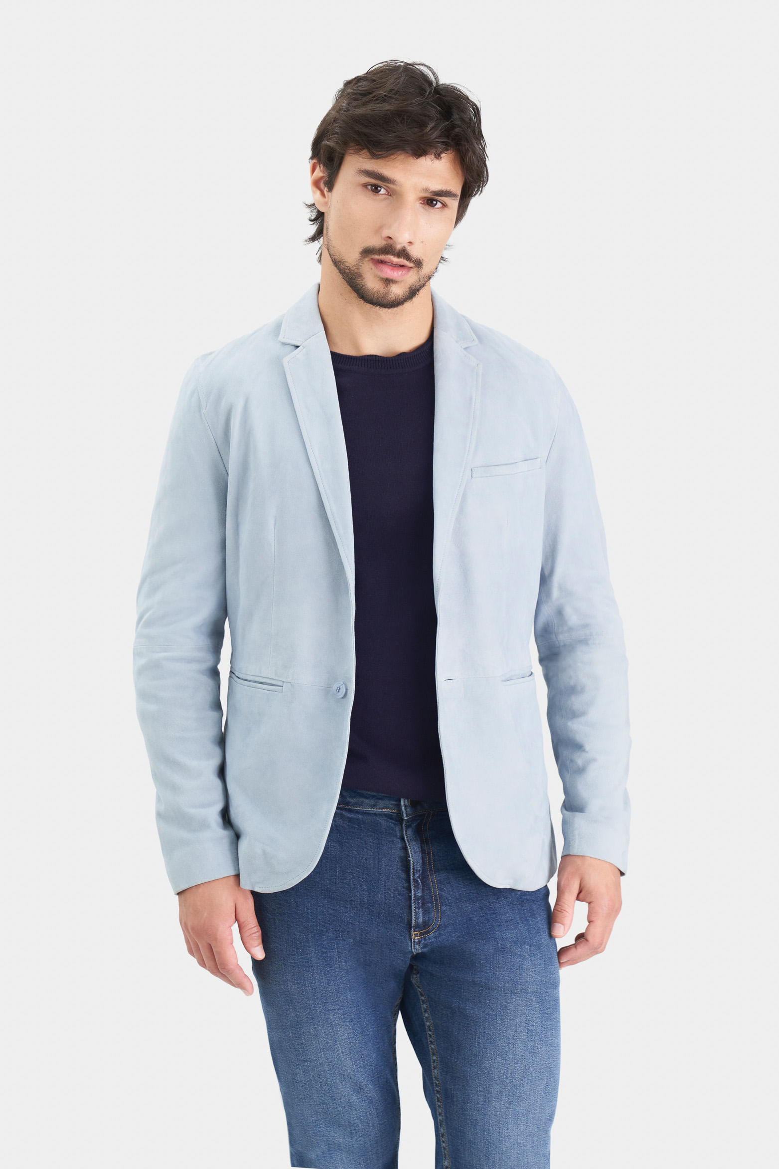 Blazer niger de gamuza para hombre fit semi ajustado