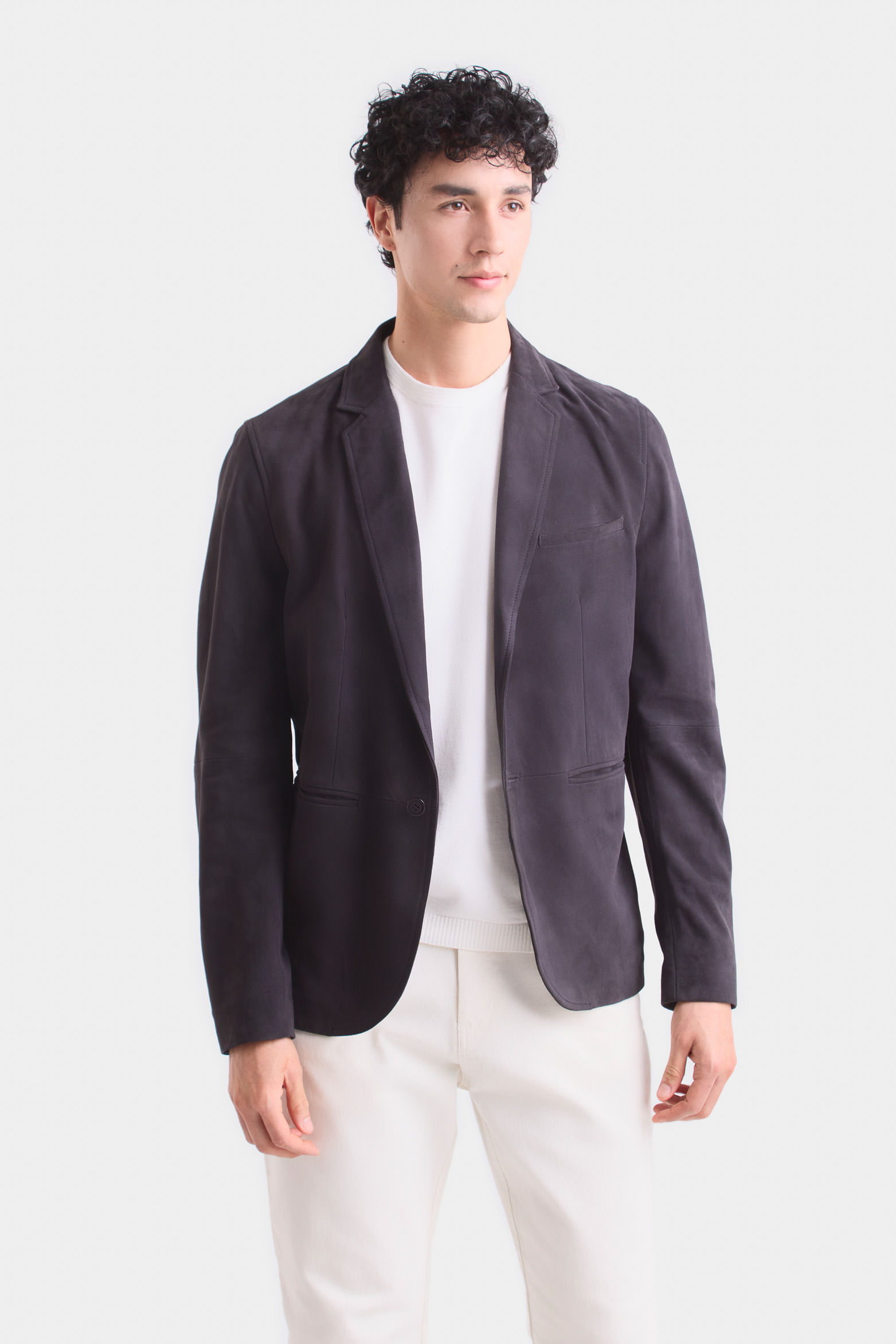 Blazer niger de gamuza para hombre fit semi ajustado