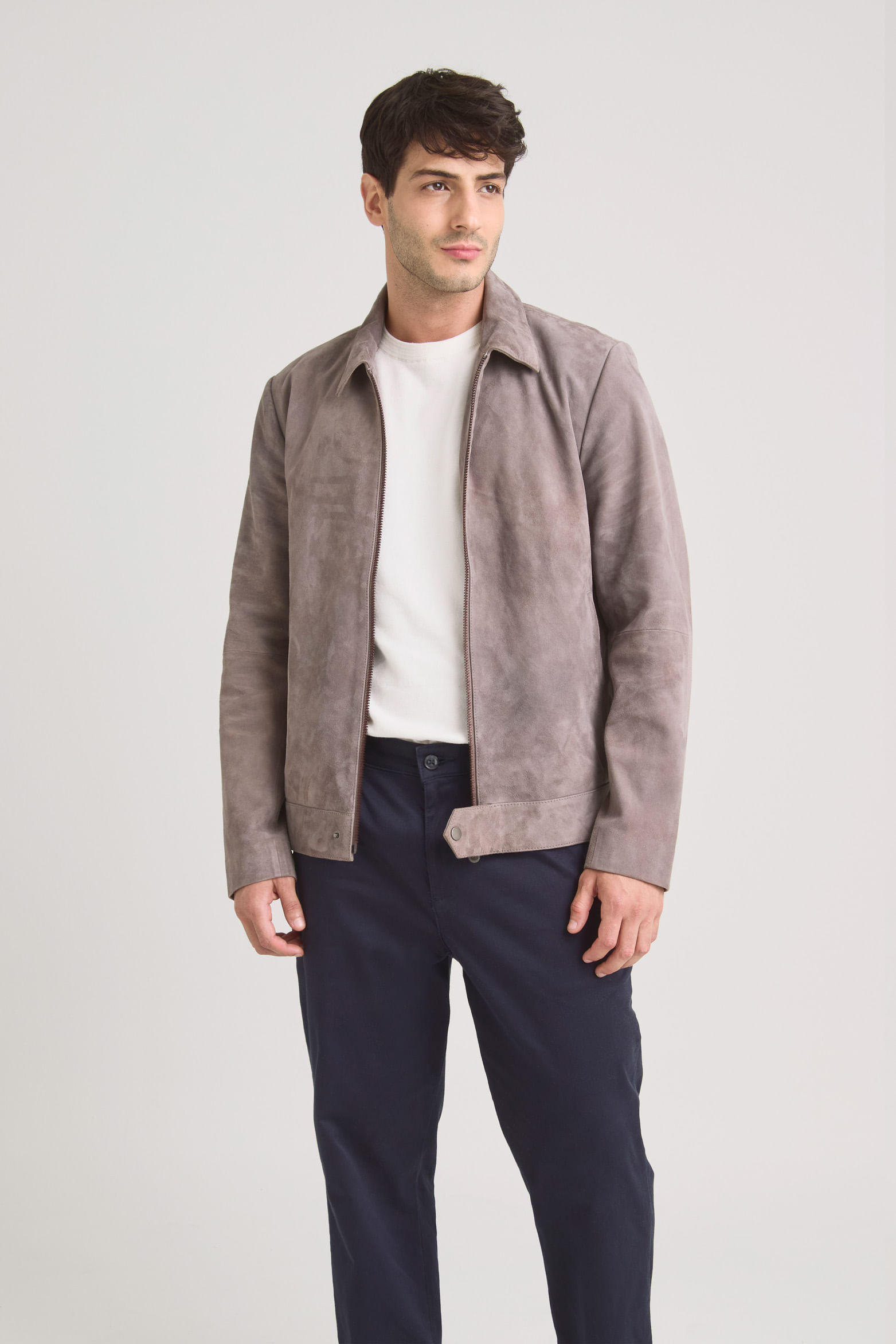 Chaqueta Trivoli de cuero gamuzado para hombre silueta ajustada