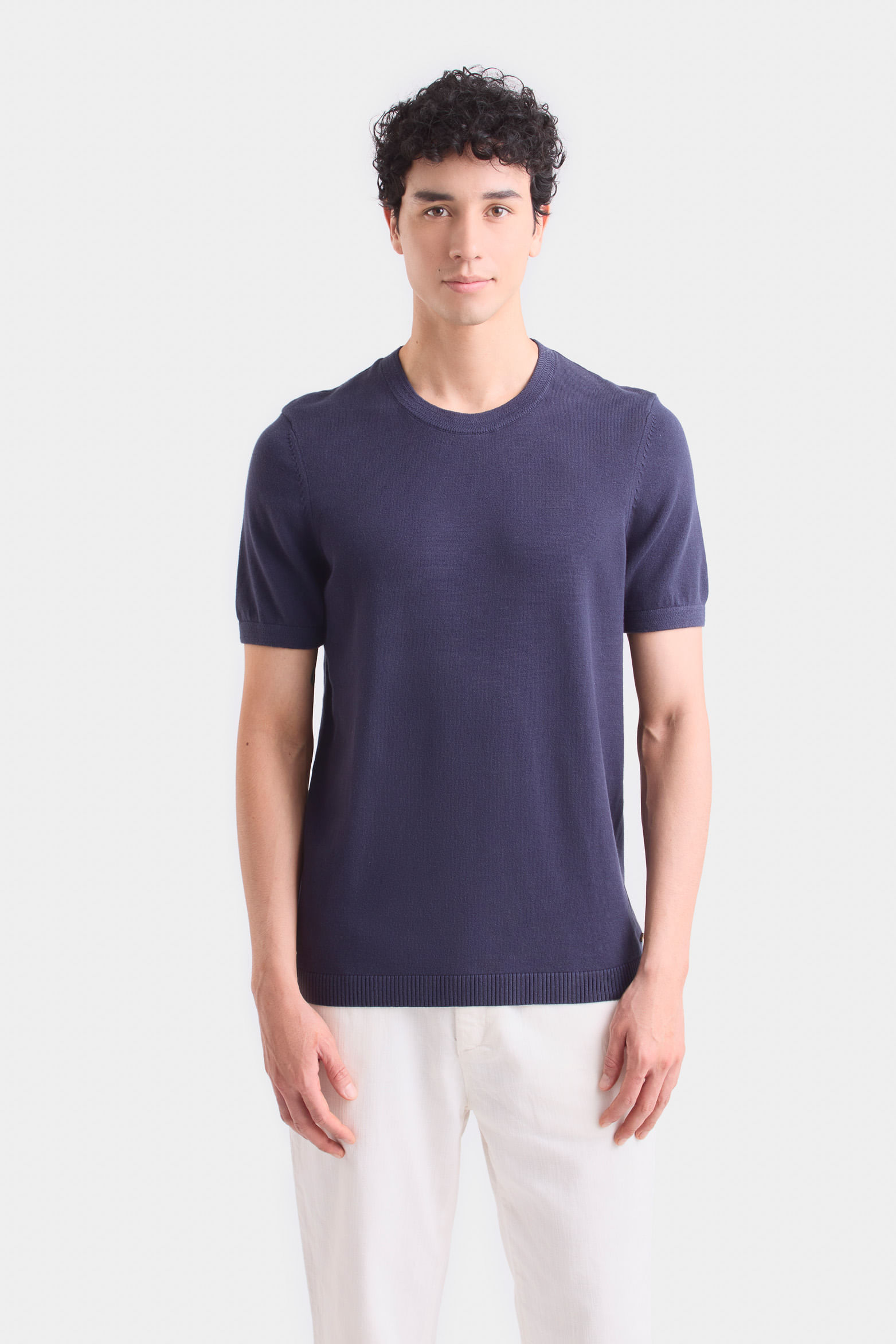 Camiseta loira de algodón para hombre detalle tejido