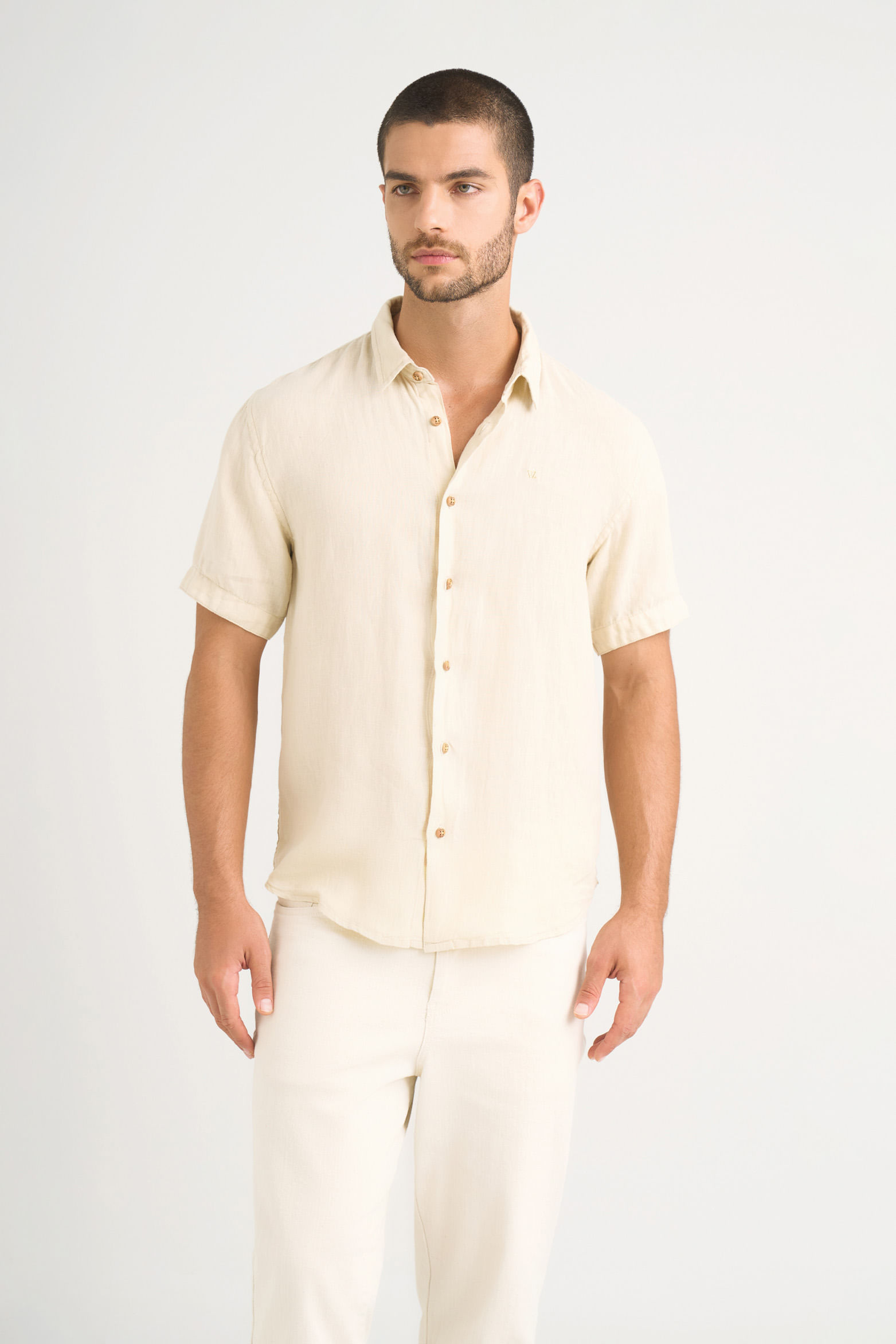 Camisa manga corta lino para hombre bordado vz