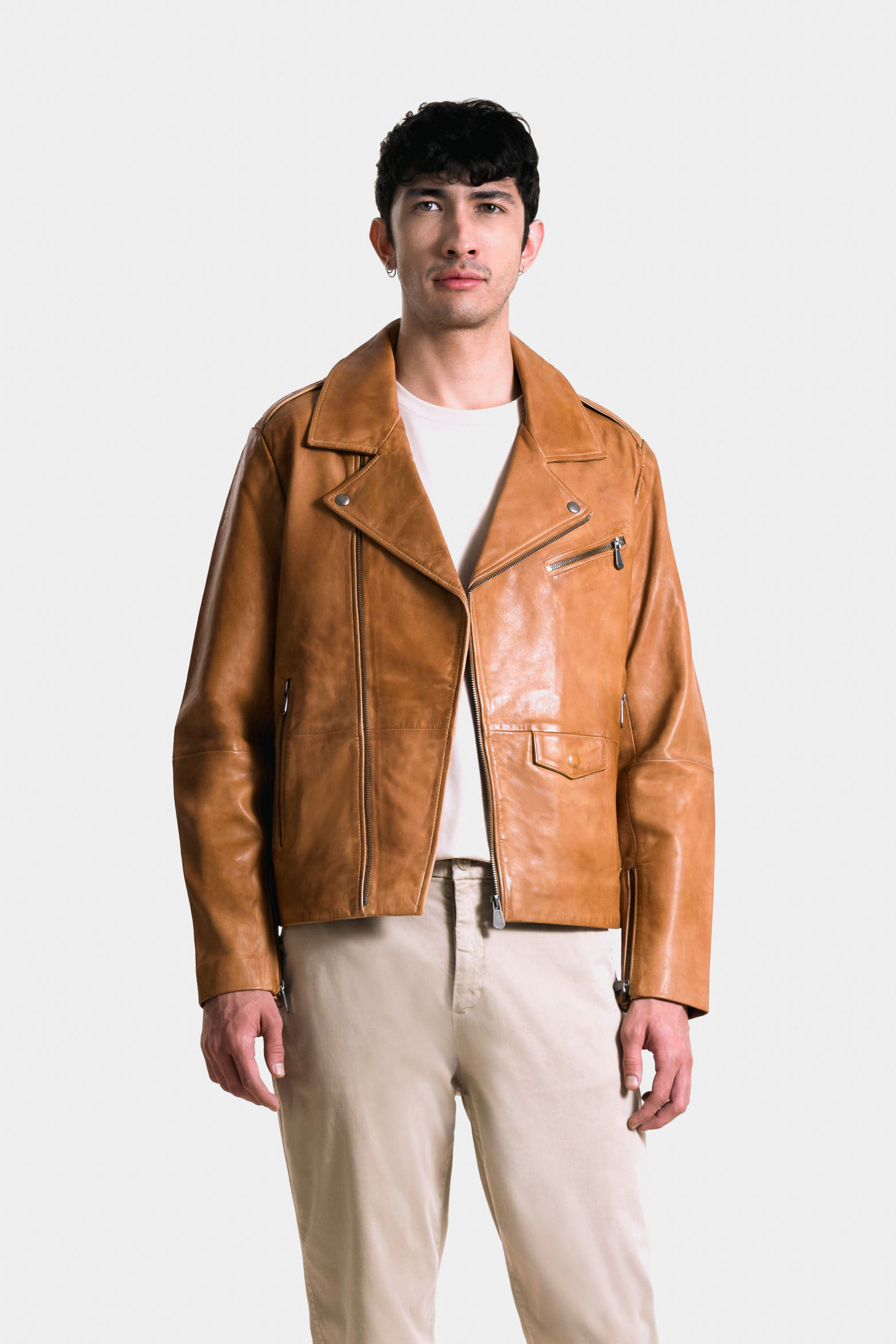 Chaqueta biker de cuero para hombre silueta clásica