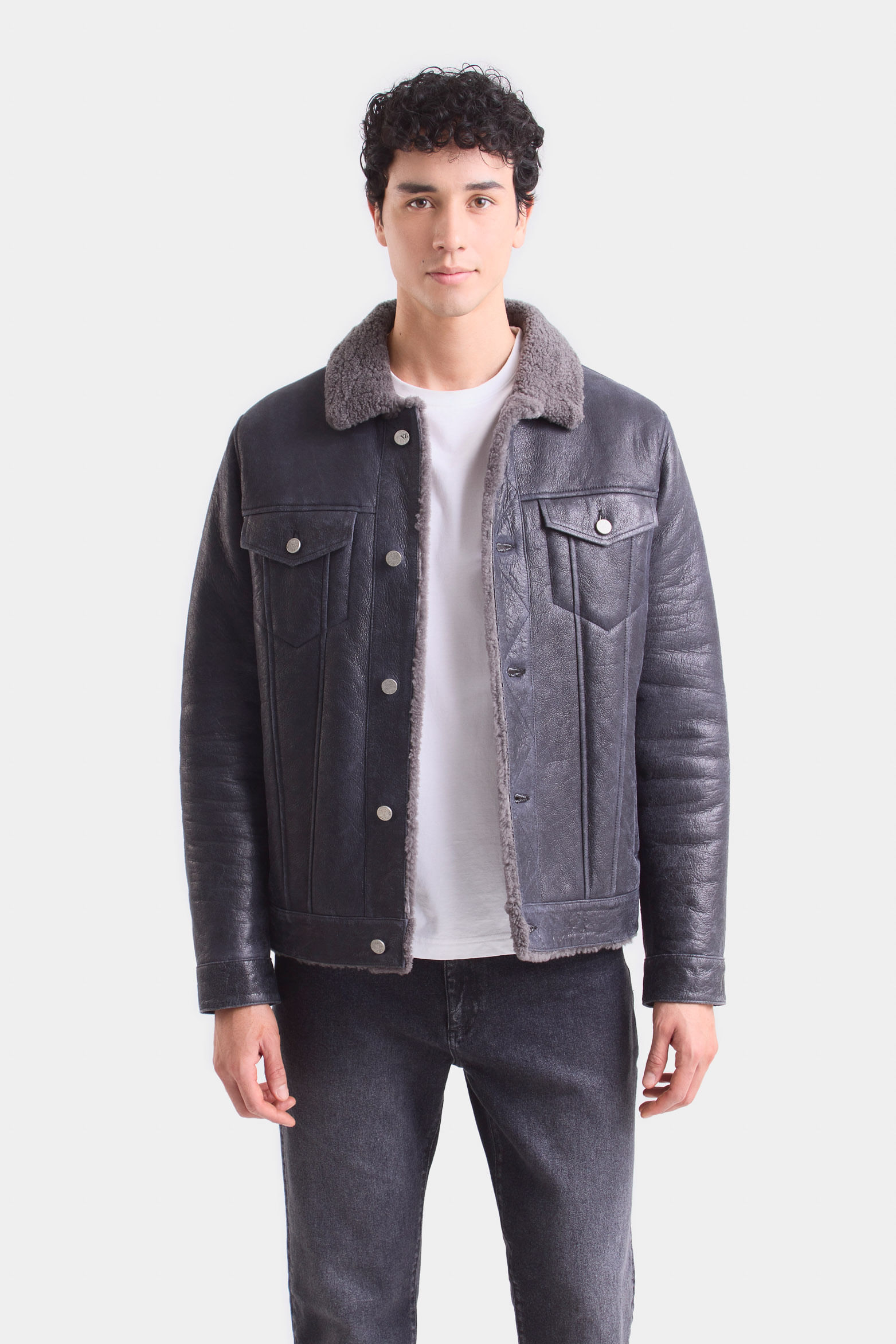 Chaqueta ebro de cuero para hombre silueta trucker