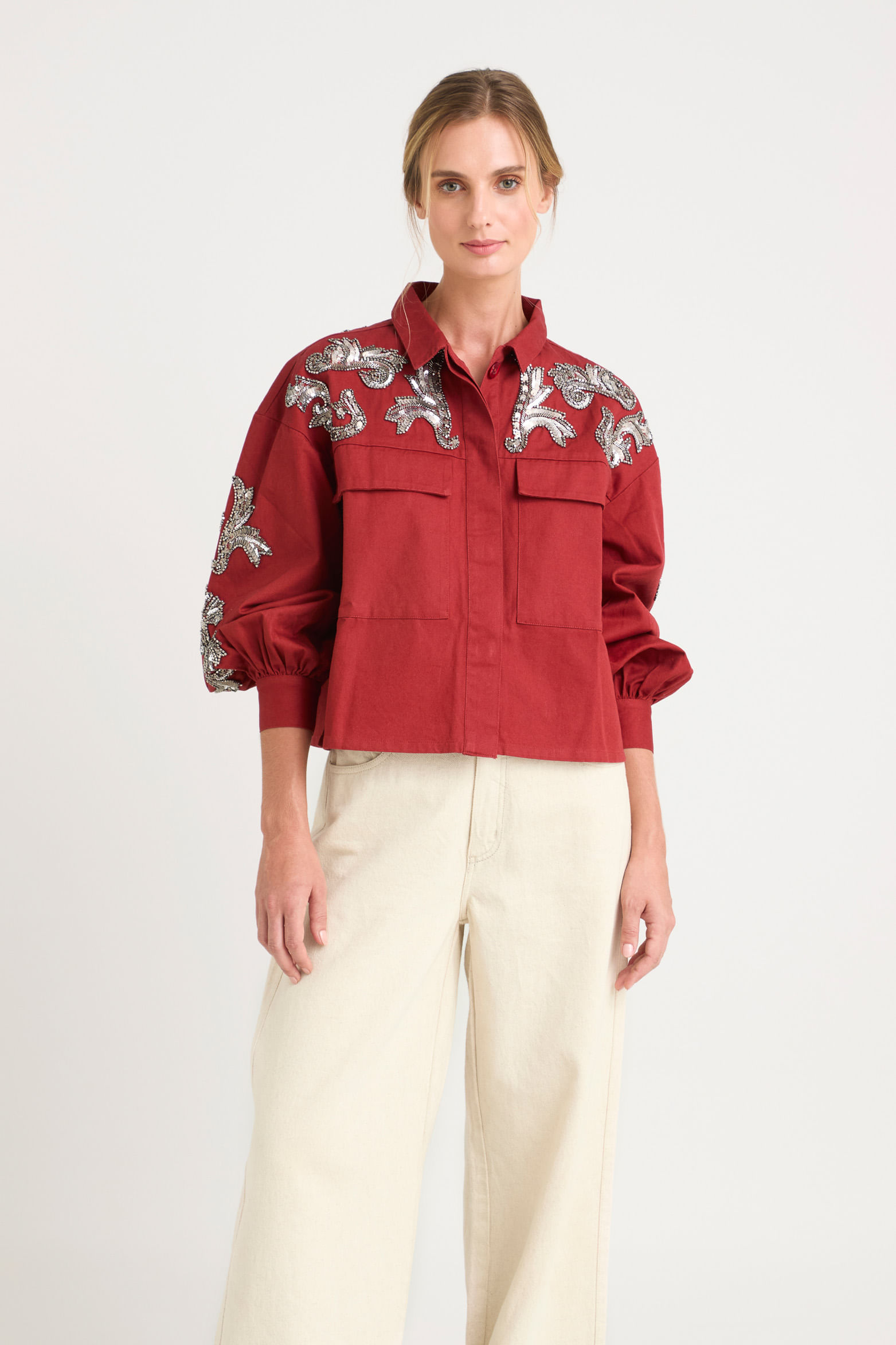 Chaqueta calas en tejido plano para mujer silueta cropped