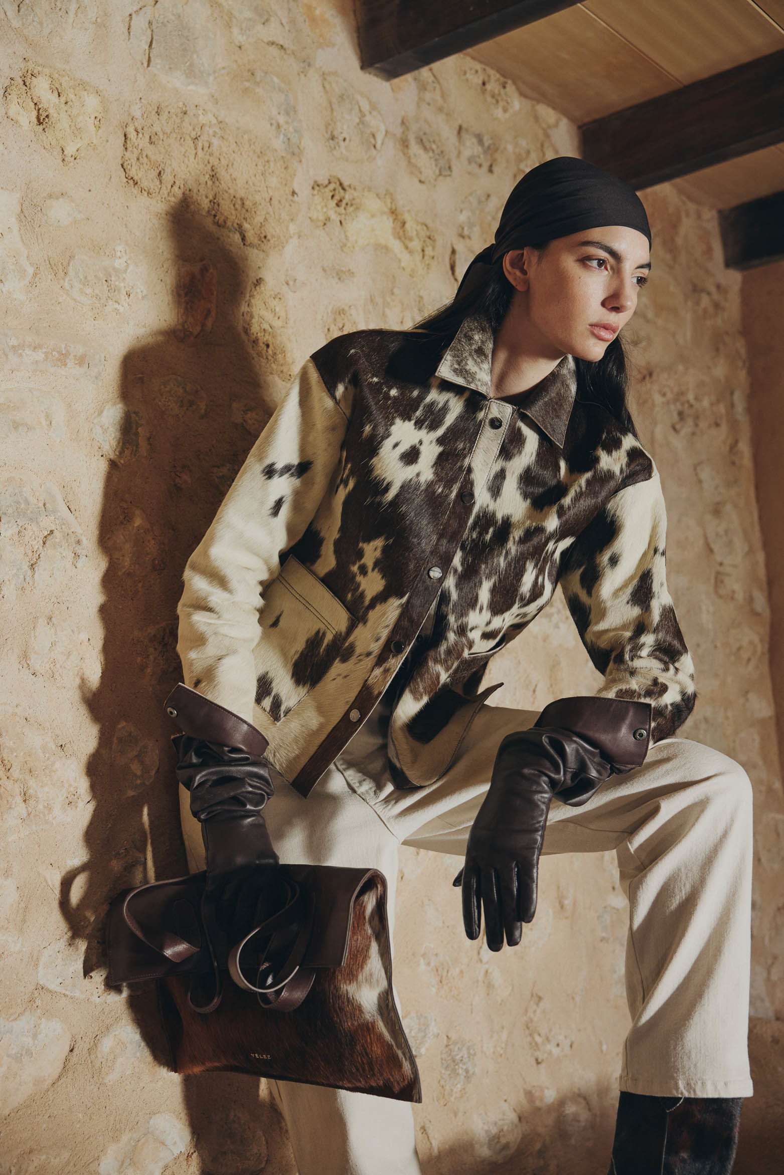 Chaqueta de cuero pelo para mujer Cowskin