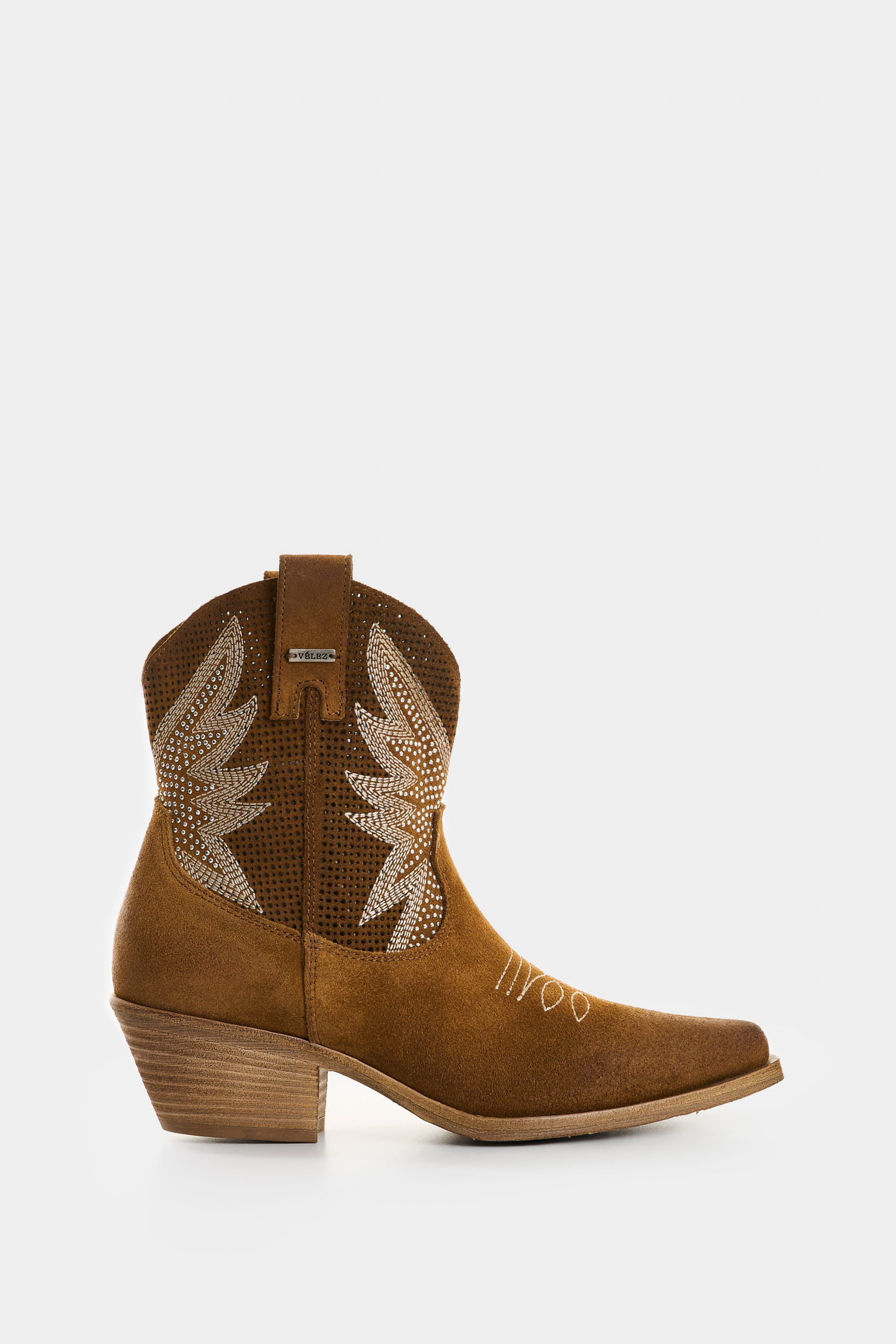 Botines Kalixto de cuero gamuzado para mujer detalle brillo