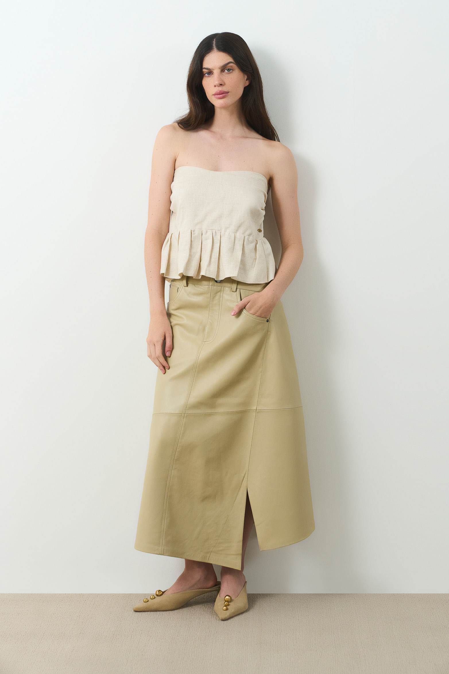Falda de cuero asimétrica para mujer Cleo